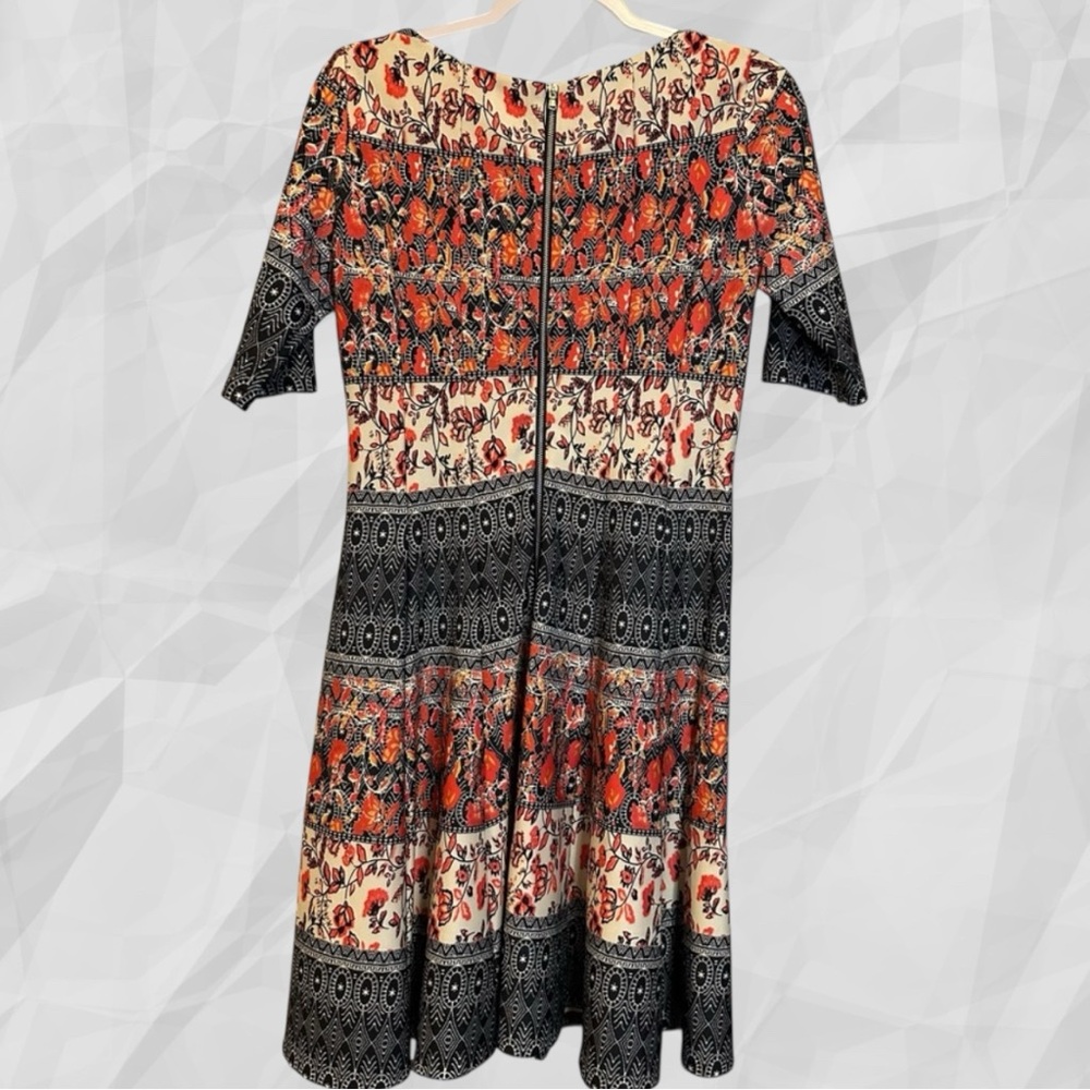 EUC Julian Taylor Fit & Flare half-sleeve Dress - Size 4 - coral/black/white - Picture 2 of 7